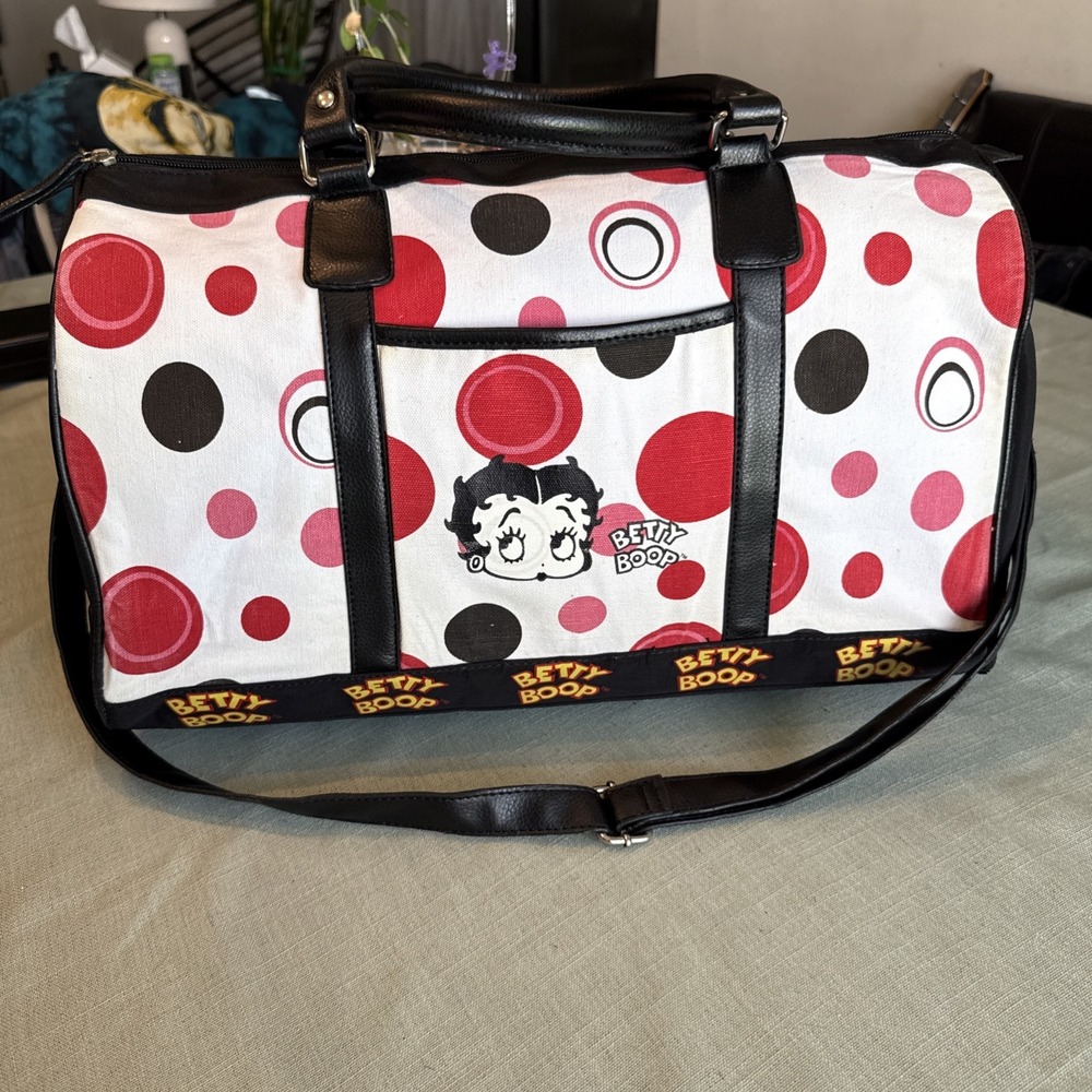 Betty Boop Polka Dot duffle bag White Pink Red Black Gym Travel Weekend Bag